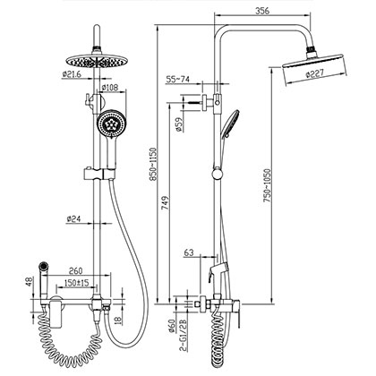 Four Functions Bathroom Brass Shower Faucet Mixer Tap Column Set Kit