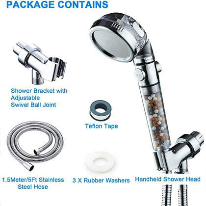 Iridescent 3-mode Portable Ionic Pure Hand Shower Filter Head Ionic Mineral Stones Water-saving Rain Hand Held Shower Hand Spa